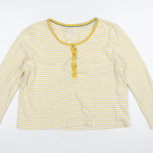 Frugi Women Yellow Striped Long Sleeve Henley Cotton Top Size 16