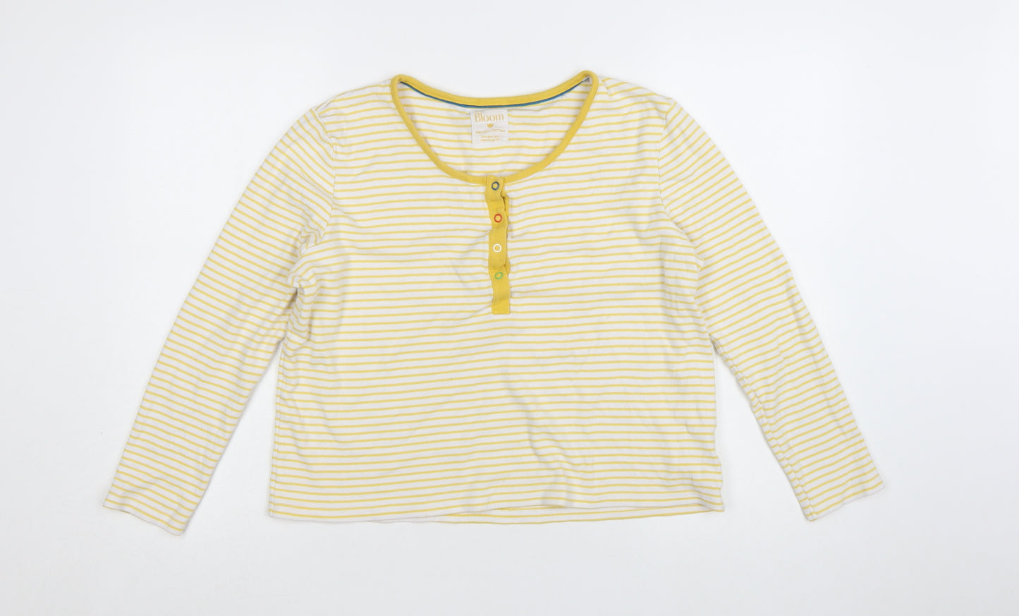 Frugi Women Yellow Striped Long Sleeve Henley Cotton Top Size 16
