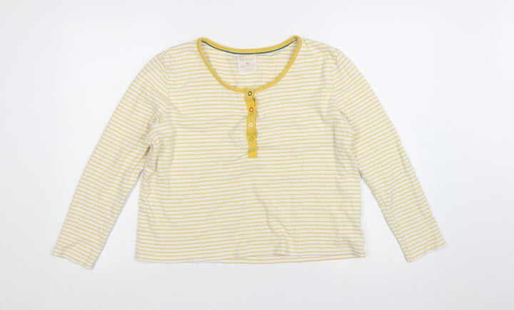 Frugi Women Yellow Striped Long Sleeve Henley Cotton Top Size 16