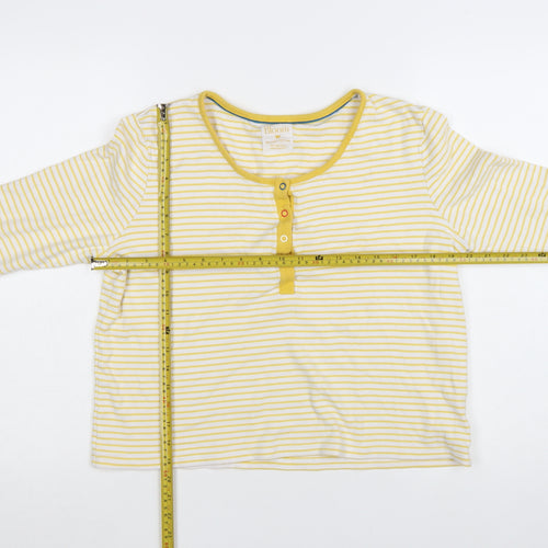 Frugi Women Yellow Striped Long Sleeve Henley Cotton Top Size 16