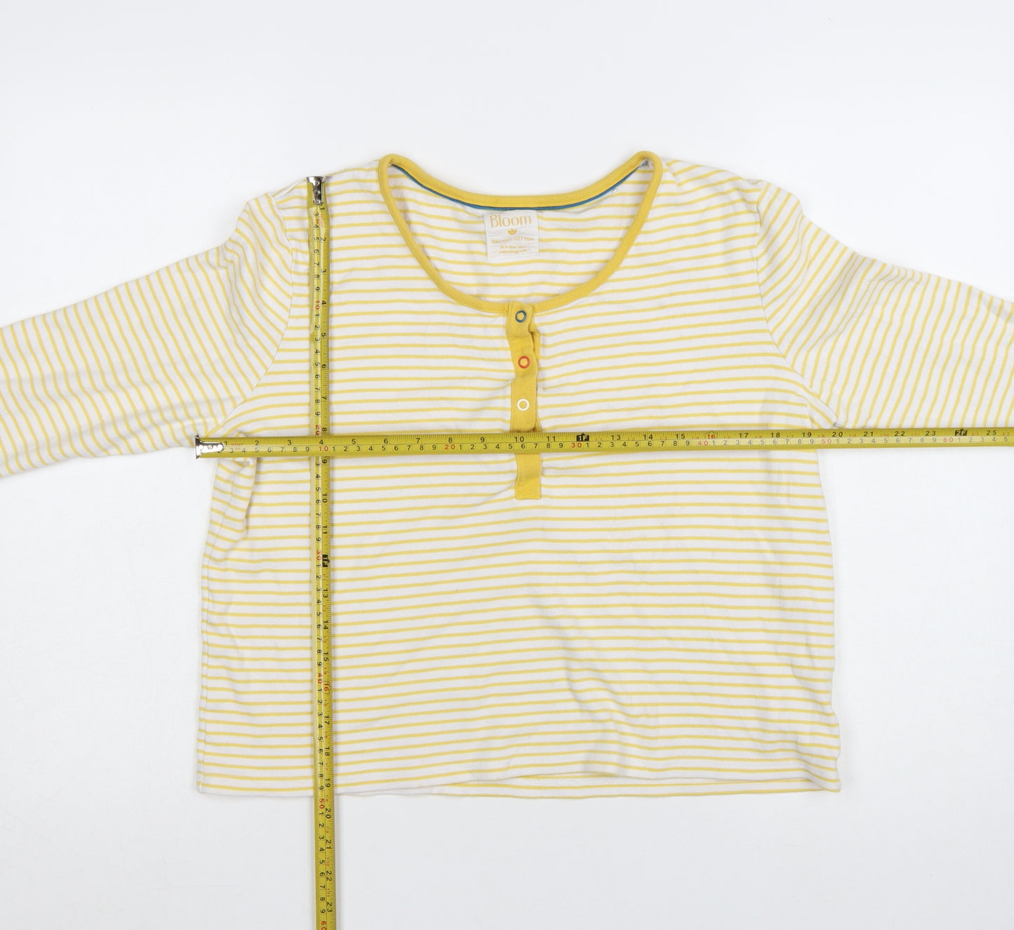 Frugi Women Yellow Striped Long Sleeve Henley Cotton Top Size 16