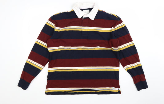 Marks and Spencer Men's Multicoloured Striped Long Sleeve Polo M