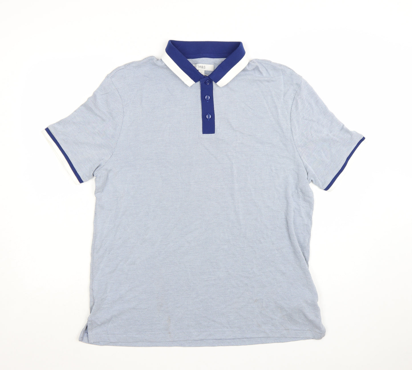 Marks and Spencer Men's Blue Short Sleeve Polo Shirt Size L