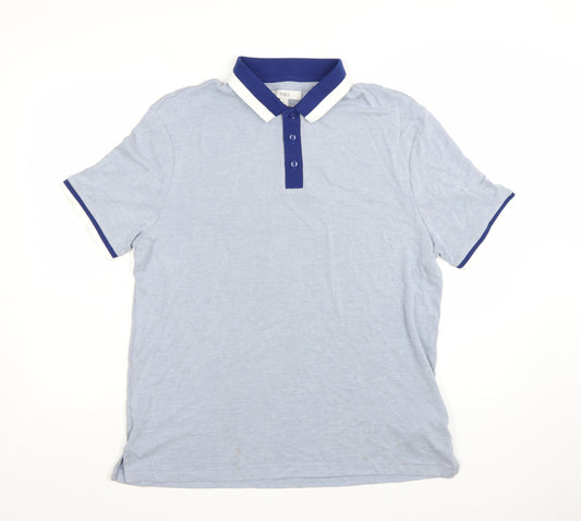 Marks and Spencer Men's Blue Short Sleeve Polo Shirt Size L