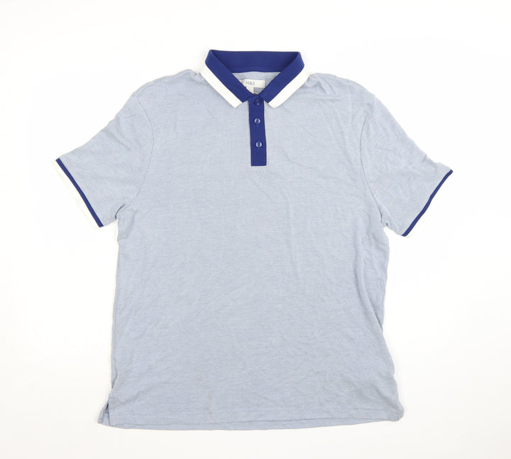Marks and Spencer Men's Blue Short Sleeve Polo Shirt Size L
