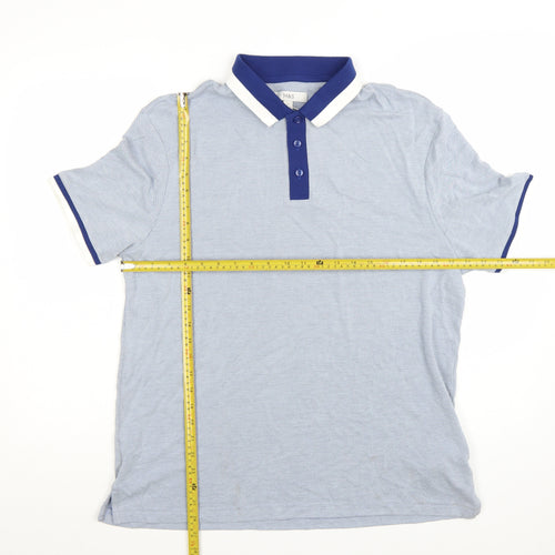 Marks and Spencer Men's Blue Short Sleeve Polo Shirt Size L