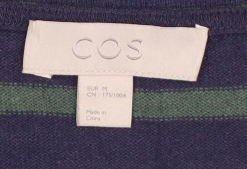 COS Men's Blue Striped Long Sleeve Cotton T-Shirt Size M