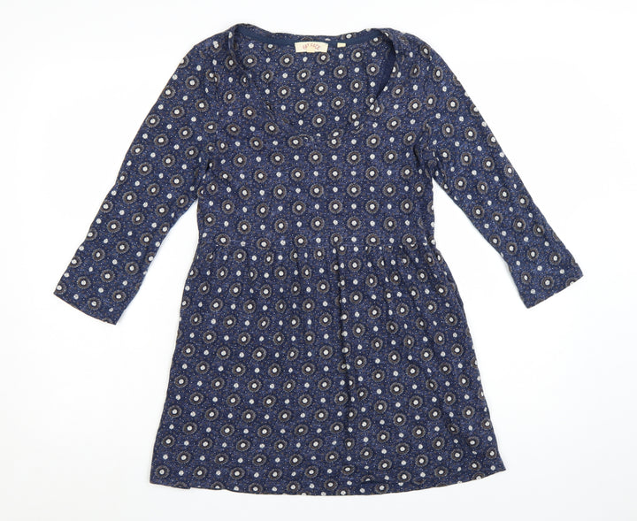 Fat Face Women’s Blue Geometric Fit & Flare Jersey Dress Size 8