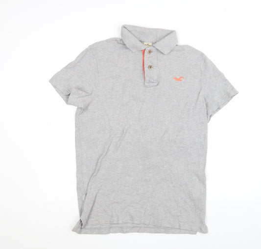 Hollister Men’s Grey Cotton Short Sleeve Polo Shirt Size M