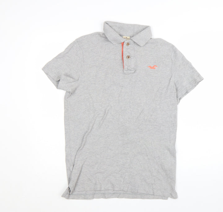 Hollister Men’s Grey Cotton Short Sleeve Polo Shirt Size M