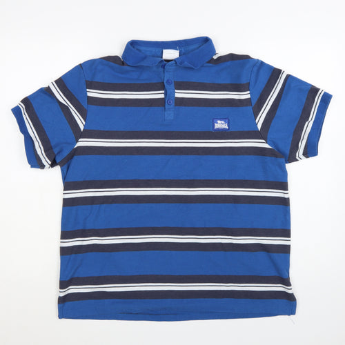 Lonsdale Men’s Blue Striped Polo Shirt Size XL Short Sleeve Cotton Blend
