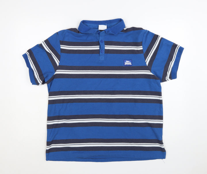 Lonsdale Men’s Blue Striped Polo Shirt Size XL Short Sleeve Cotton Blend
