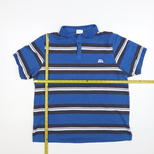 Lonsdale Men’s Blue Striped Polo Shirt Size XL Short Sleeve Cotton Blend