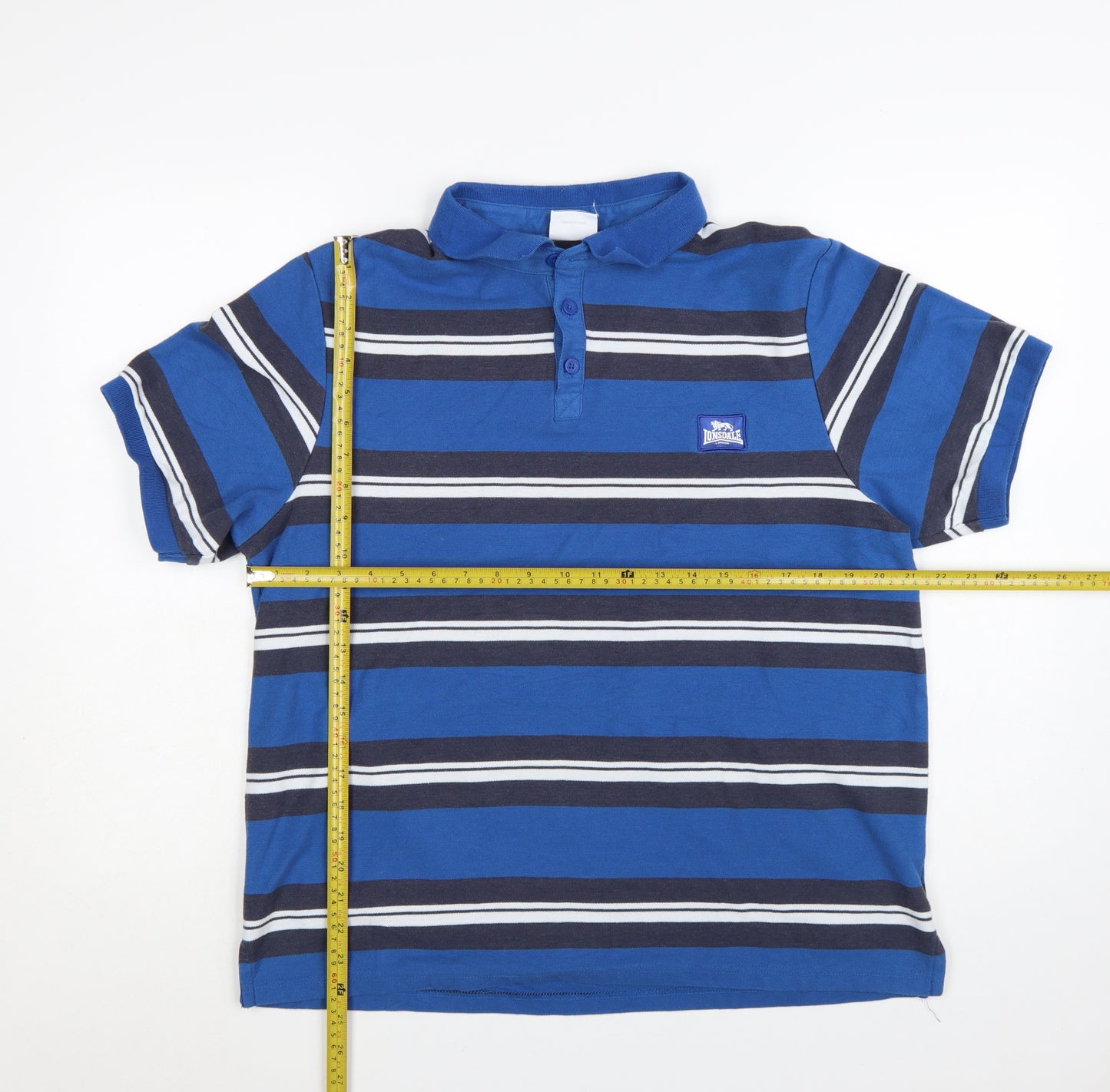 Lonsdale Men’s Blue Striped Polo Shirt Size XL Short Sleeve Cotton Blend