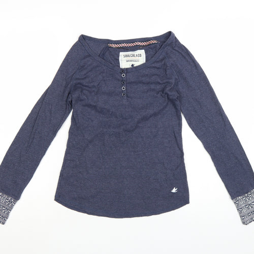SoulCal & Co Women Blue Long Sleeve Henley Jersey Top Size 10
