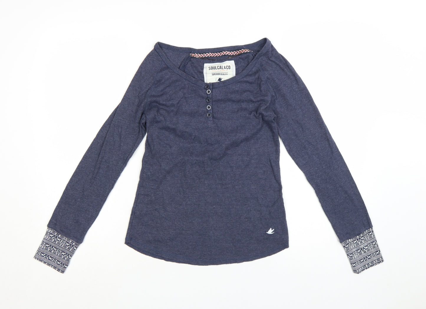 SoulCal & Co Women Blue Long Sleeve Henley Jersey Top Size 10