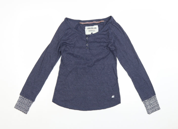 SoulCal & Co Women Blue Long Sleeve Henley Jersey Top Size 10