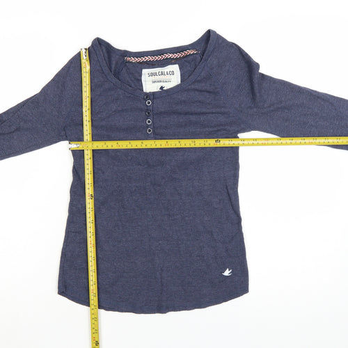 SoulCal & Co Women Blue Long Sleeve Henley Jersey Top Size 10