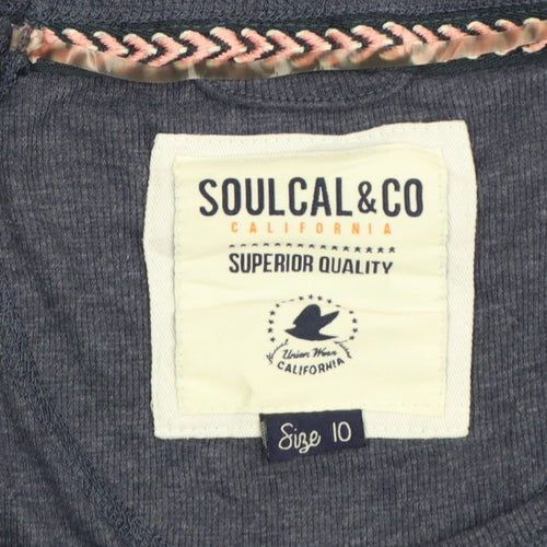 SoulCal & Co Women Blue Long Sleeve Henley Jersey Top Size 10