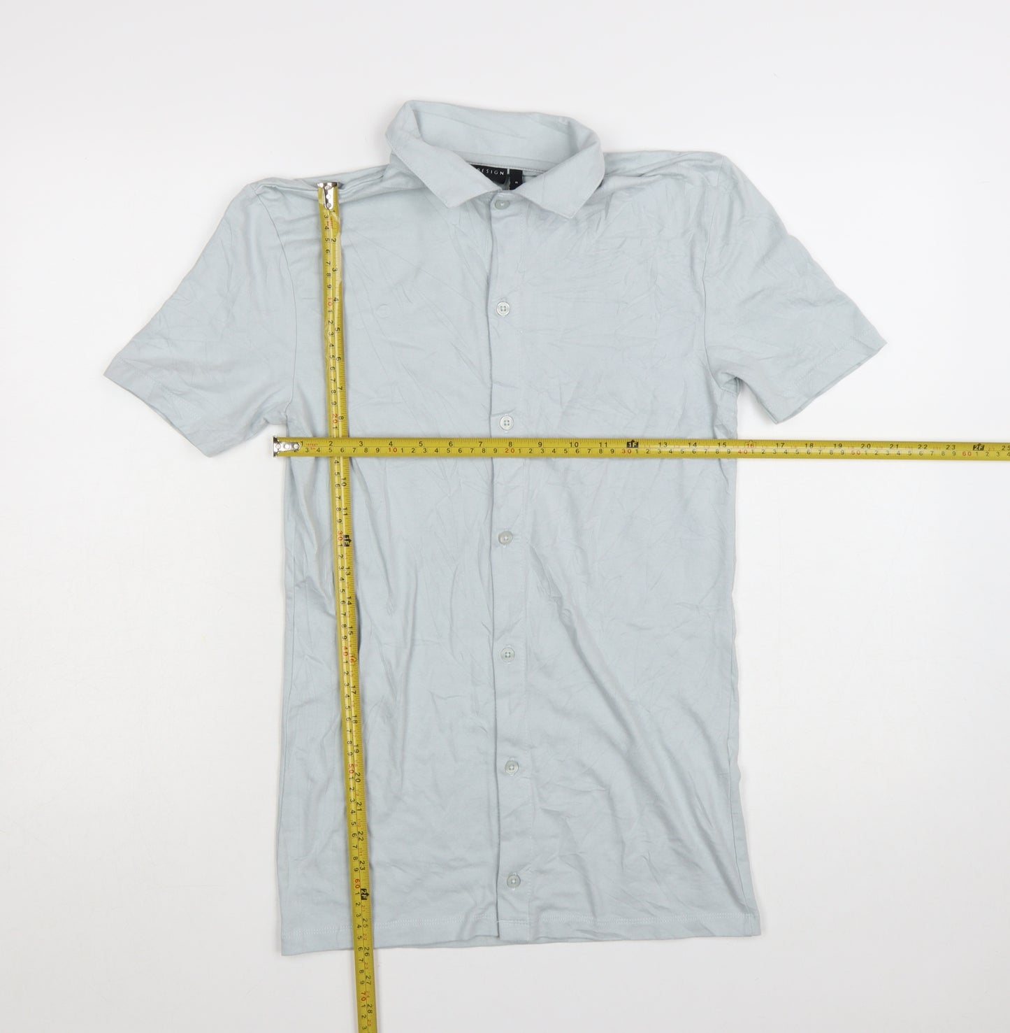ASOS DESIGN Men's Grey Slim Fit Short Sleeve Button-Up Shirt Size S