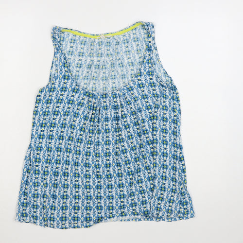 White Stuff Women's Blue Geometric Viscose Sleeveless Top Size 8