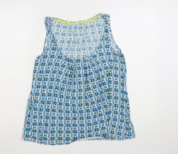 White Stuff Women's Blue Geometric Viscose Sleeveless Top Size 8
