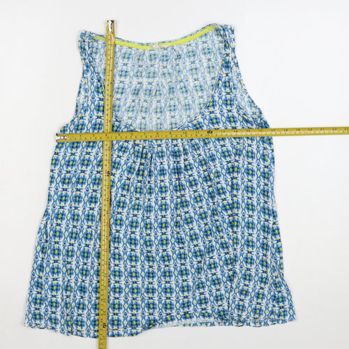 White Stuff Women's Blue Geometric Viscose Sleeveless Top Size 8