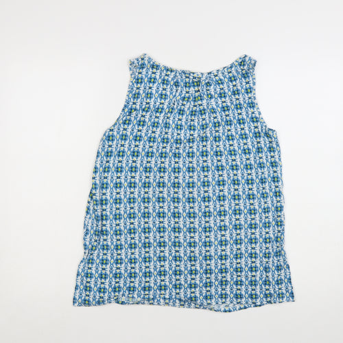White Stuff Women's Blue Geometric Viscose Sleeveless Top Size 8