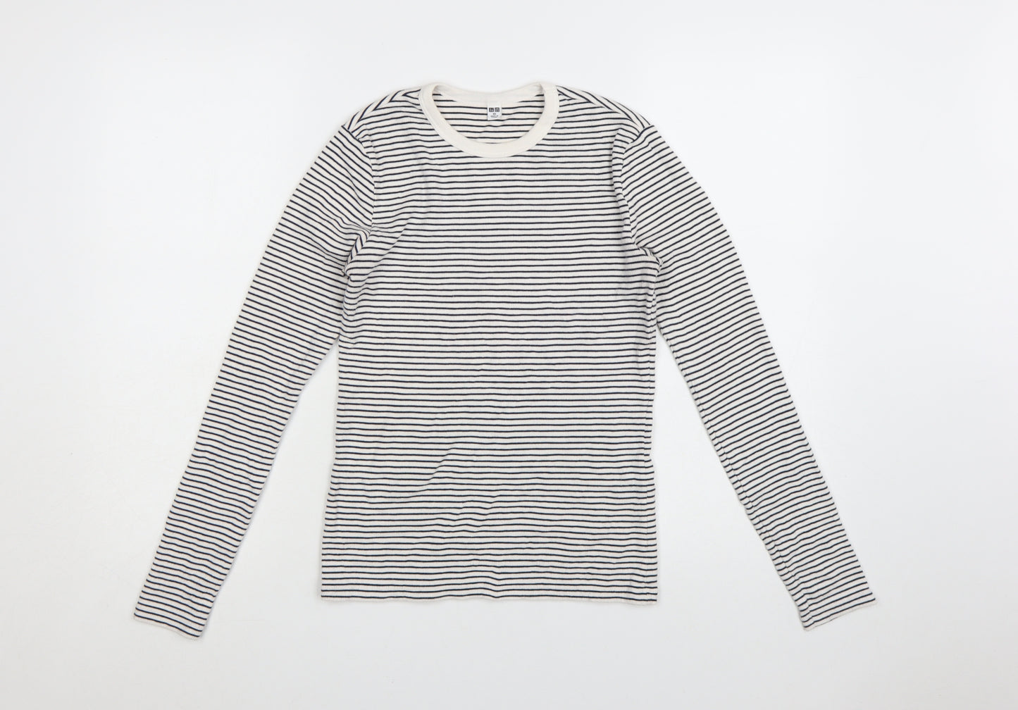 Uniqlo Women Black White Striped Long Sleeve Crew Neck T-Shirt XS