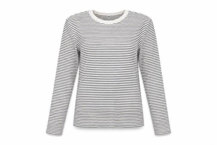 Uniqlo Women Black White Striped Long Sleeve Crew Neck T-Shirt XS