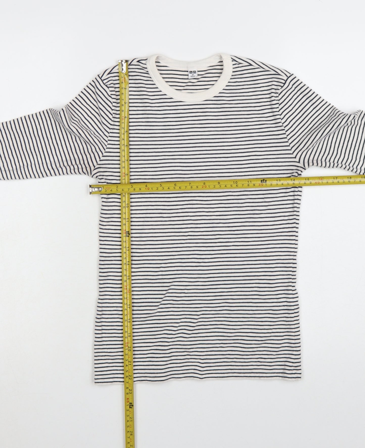 Uniqlo Women Black White Striped Long Sleeve Crew Neck T-Shirt XS