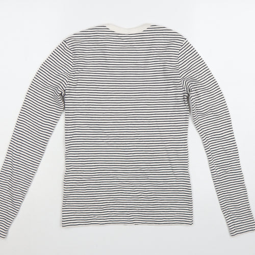Uniqlo Women Black White Striped Long Sleeve Crew Neck T-Shirt XS