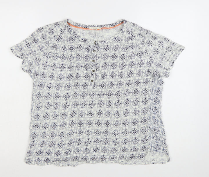 White Stuff Women Blue Floral Linen Button-Up Shirt UK 14