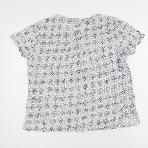 White Stuff Women Blue Floral Linen Button-Up Shirt UK 14