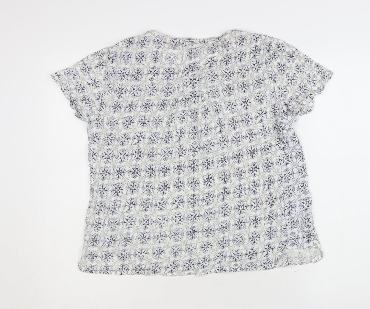 White Stuff Women Blue Floral Linen Button-Up Shirt UK 14