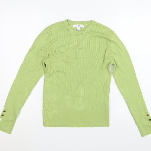Marks and Spencer Womens Green Size 12 Ribbed Crew Neck Jumper