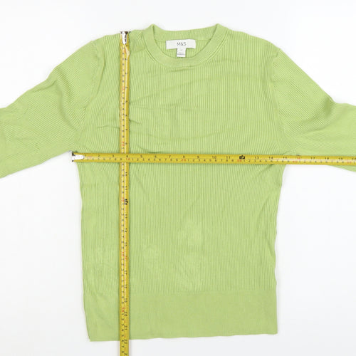 Marks and Spencer Womens Green Size 12 Ribbed Crew Neck Jumper