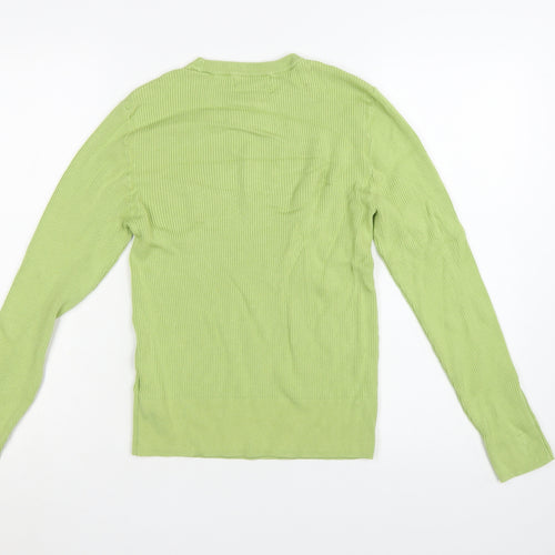 Marks and Spencer Womens Green Size 12 Ribbed Crew Neck Jumper
