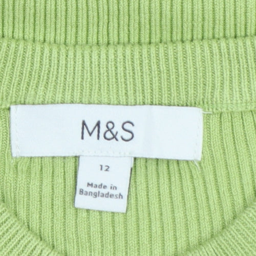 Marks and Spencer Womens Green Size 12 Ribbed Crew Neck Jumper