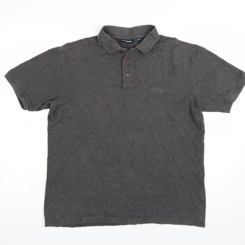 FILA Men’s Grey Cotton Polo Shirt Size L Classic Sports Style