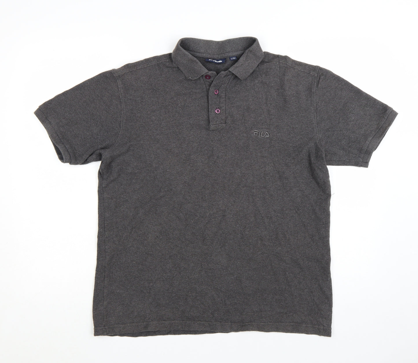 FILA Men’s Grey Cotton Polo Shirt Size L Classic Sports Style
