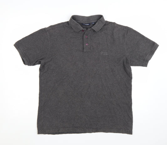 FILA Men’s Grey Cotton Polo Shirt Size L Classic Sports Style