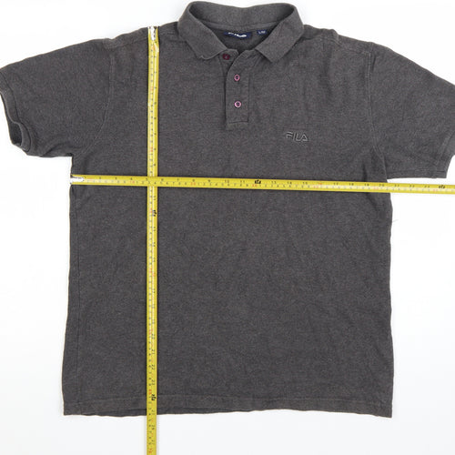 FILA Men’s Grey Cotton Polo Shirt Size L Classic Sports Style