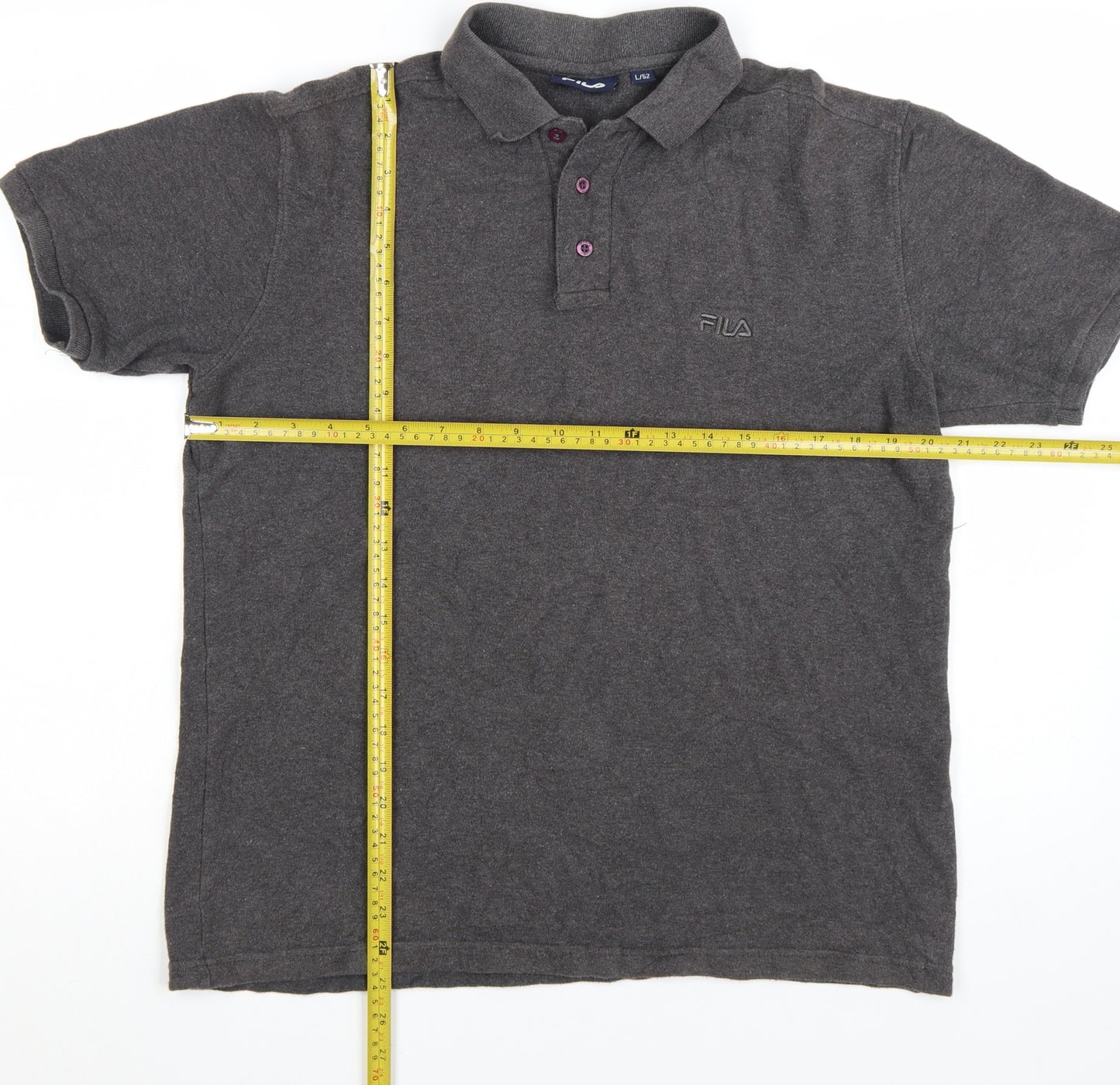FILA Men’s Grey Cotton Polo Shirt Size L Classic Sports Style
