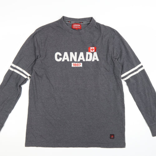 Canada Athletics Men's Grey Long Sleeve Patriotic T-Shirt Size L