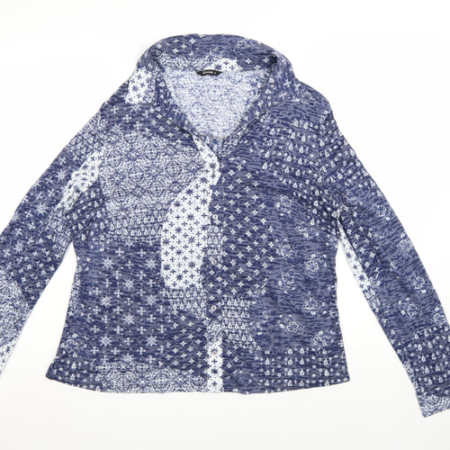 Roman Women Blue Floral Collared Long Sleeve Tunic Blouse Size 20