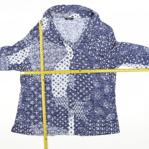 Roman Women Blue Floral Collared Long Sleeve Tunic Blouse Size 20