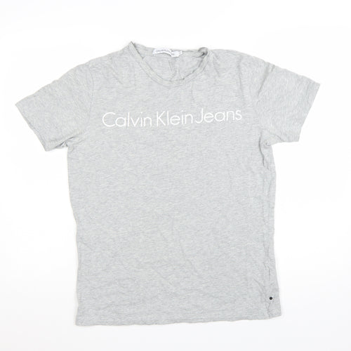 Calvin Klein Jeans Mens Grey Cotton Crew Neck Logo T-Shirt Size M
