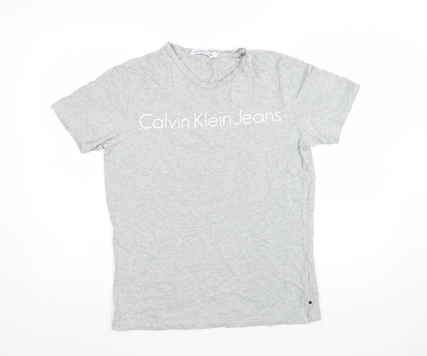 Calvin Klein Jeans Mens Grey Cotton Crew Neck Logo T-Shirt Size M