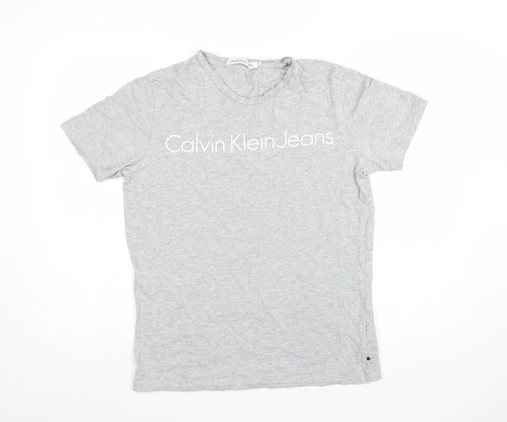 Calvin Klein Jeans Mens Grey Cotton Crew Neck Logo T-Shirt Size M